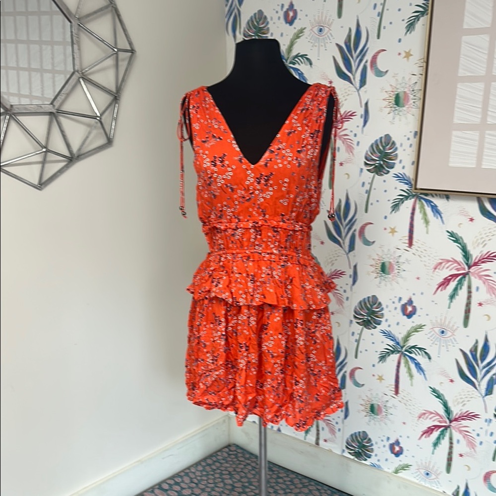Line & Dot Orange Ruched Wrap Mini Dress